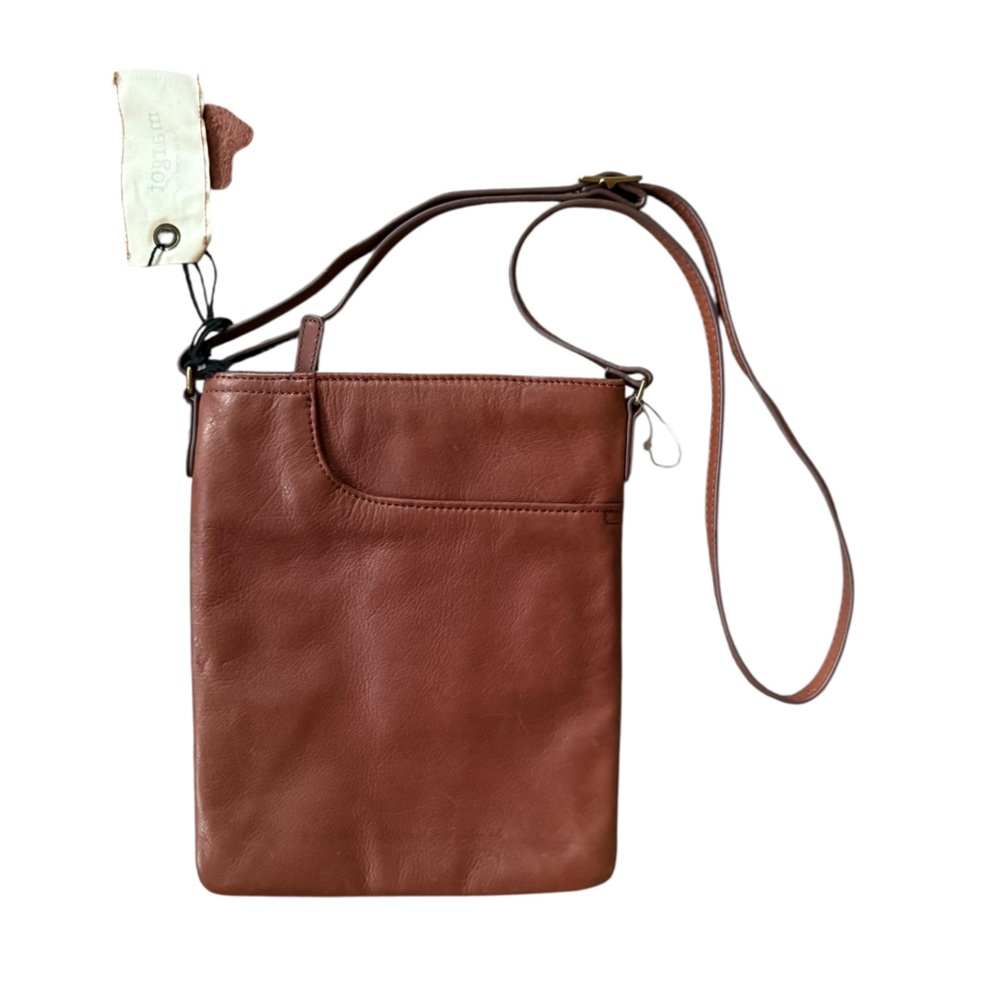 Margot Split Pocket Leather Crossbody Brown Bag Purse Adjustable Strap Slim